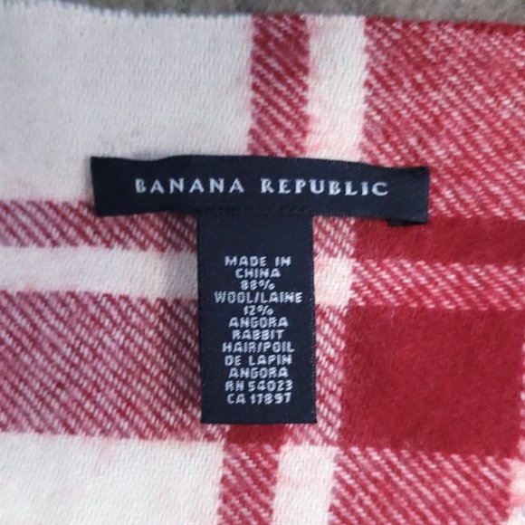 Banana Republic Red and White Plaid Fringe Scarf Wool Angora Blend - Picture 2 of 4